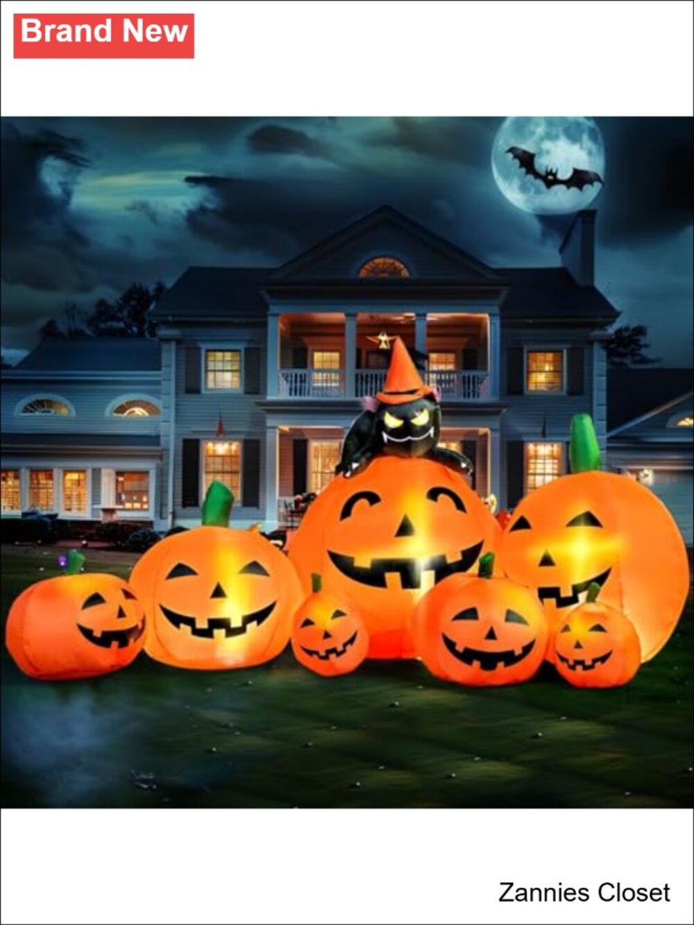 👻 7 FT Long Halloween Inflatable Pumpkins Witch's Cat Built-in LEDs Blow Up